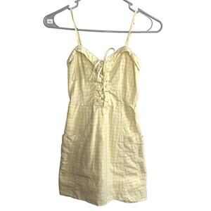 Abercrombie Lace Up Mini Dress XXS Yellow Y2K Babydoll Spring Cottagecore Fit